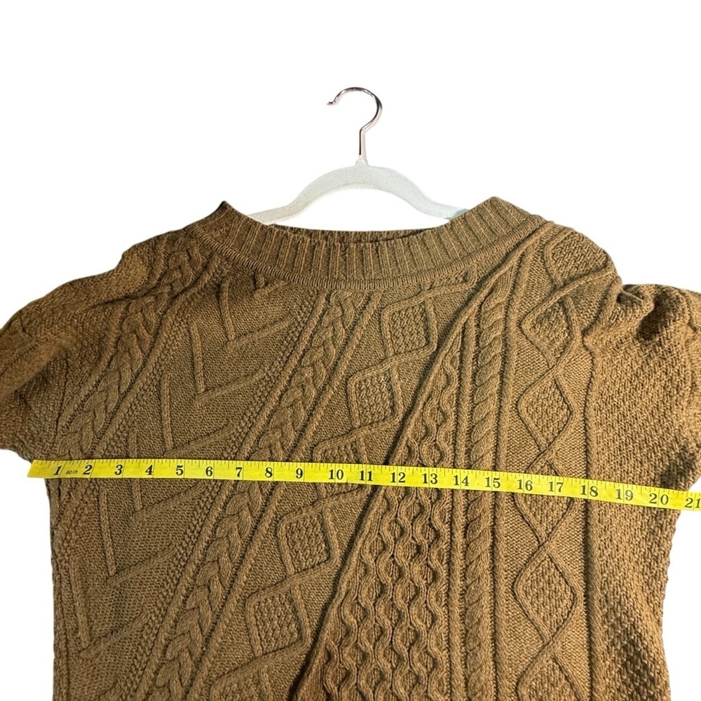 J. Crew Wool Blend Patchwork Cable Knit Tunic Sweater Sz Small Capsule Tan Camel - Picture 4 of 9